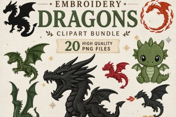 Crafting Fantasy Projects with an Embroidery Dragon Clipart Bundle