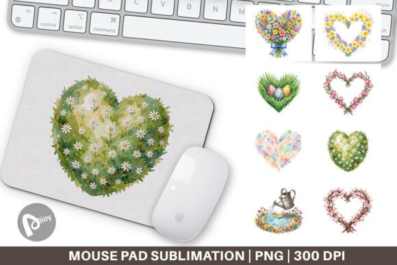 Easter Heart Floral Wreath Mouse Pad PNG