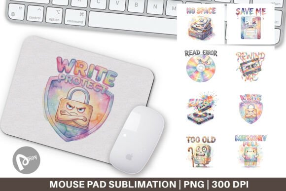 Funny Retro Storage Mouse Pad PNG and Sublimation Designs