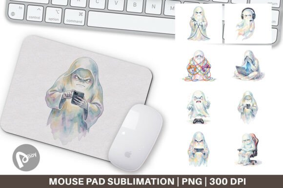 Grumpy Gamer Ghost Digital Mouse Pad PNG