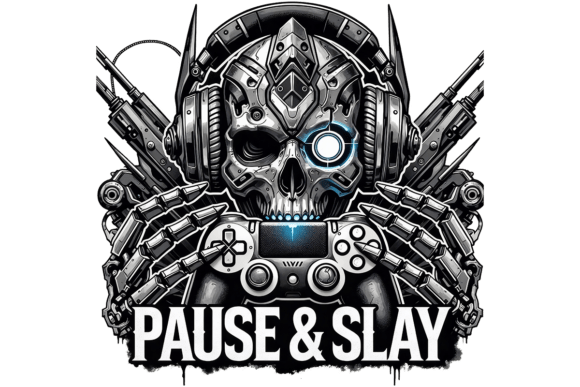 Pause Slay Gamer Skull PNG Design Breakdown