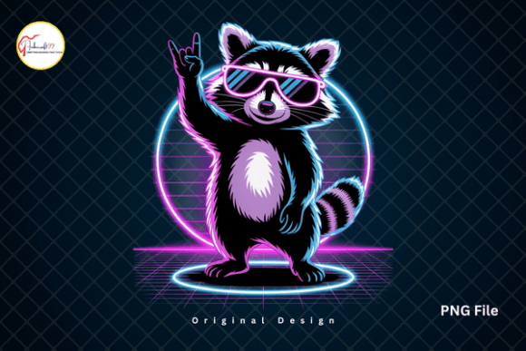 Retro Neon Raccoon Vaporwave Aesthetic