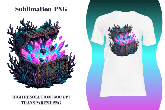 Sunken Neon Crystal Treasure Chest Design Asset