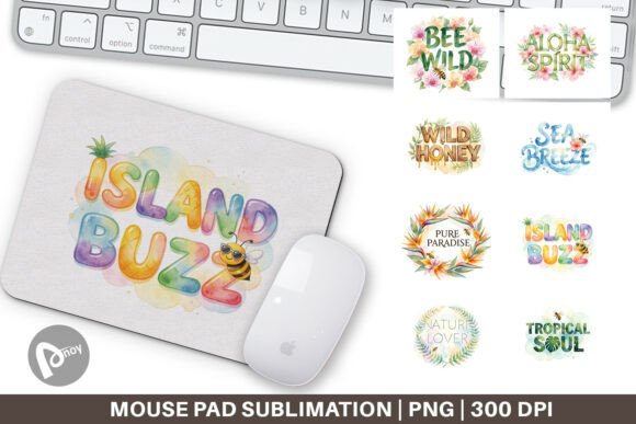 Tropical Aloha Bee Quotes Mouse Pad PNG: Transform Your Workspace with Sublimation Design