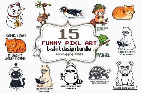 Unlocking Creative Possibilities with a 15 Funny Pixel Art T‑Shirt Design Bundle