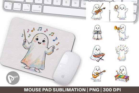 Watercolor Musical Ghost Mouse Pad: Creative Desk Upgrade
